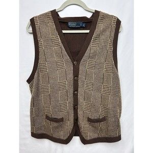 Vintage Polo Ralph Lauren Vest Mens Large Linen Cotton Knit Button Down Sweater